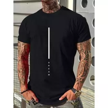 Мужская летняя свободная футболка DREAM Letter Printed Slim Fit Casual Sports с круглым вырезом и короткими рукавами из 100% хлопка 3XL