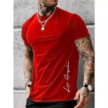 Мужская летняя свободная футболка из 100% хлопка с контрастным цветным принтом Alphabet Los Angelest, облегающая, повседневная, спортивная, с круглым вырезом и короткими рукавами S