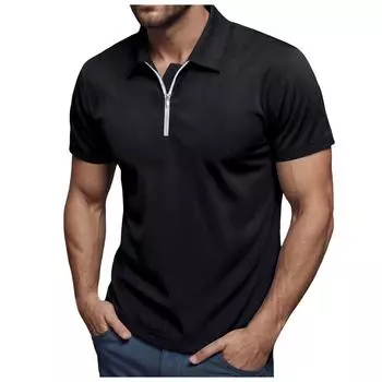 Мужская летняя свободная футболка из вельвета с коротким рукавом и застежкой-молнией на лацкан, однотонная легкая и дышащая рубашка, топы L серый