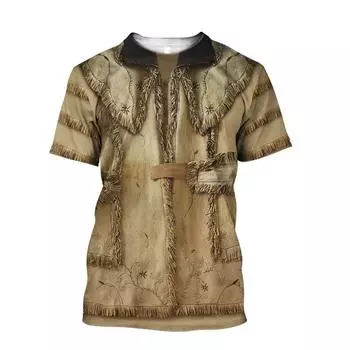 Мужская летняя свободная футболка с круглым вырезом и коротким рукавом в стиле хип-хоп с принтом «Личность ковбоя в стиле вестерн Харадзюку 3D» S