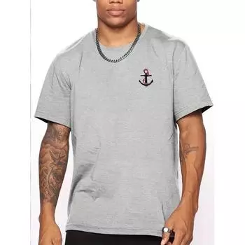 Мужская летняя свободная футболка свободного покроя из 100% чистого хлопка с принтом якоря и круглым вырезом с короткими рукавами 3XL