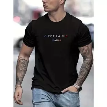 Мужская летняя свободная посадка 100% хлопок cest La Vie PrintT-shirt Tops 3XL