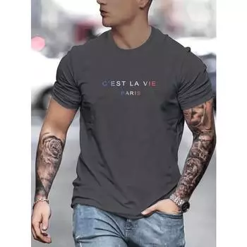 Мужская летняя свободная посадка 100% хлопок cest La Vie PrintT-shirt Tops 3XL