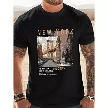 Мужская летняя свободная повседневная футболка из 100% хлопка с принтом «Нью-Йорк» с круглым вырезом и короткими рукавами, повседневная футболка с круглым вырезом и короткими рукавами 3XL