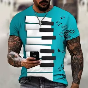 Мужская летняя свободная повседневная футболка с круглым вырезом и принтом пианино Key Notes, модная уличная динамичная одежда с коротким рукавом больших размеров S