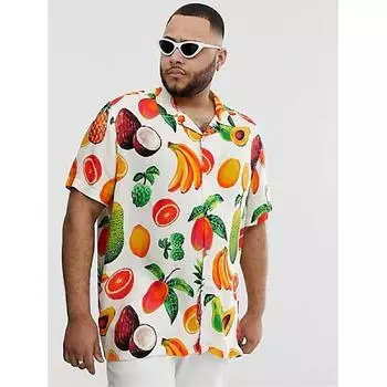Мужская летняя свободная рубашка в стиле ретро с короткими рукавами для отдыха на море, мужская пляжная рубашка с фруктовым принтом в гавайском стиле S
