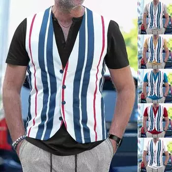 Мужская летняя трендовая повседневная тонкая рубашка из двух частей с v-образным вырезом на пуговицах L чёрный