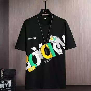 Мужская летняя трендовая свободная одежда Tide в Гонконгском стиле, студенческая футболка с круглым вырезом и коротким рукавом