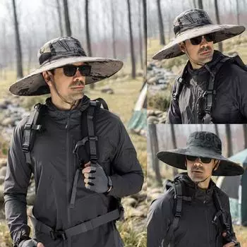 Мужская летняя уличная повседневная шляпа от солнца с большими полями, шляпа с защитой от ультрафиолета, спортивная шляпа для рыбалки серый