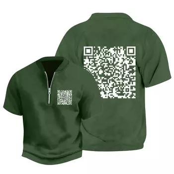 Мужская летняя винтажная футболка с полумолнией и забавным принтом, короткий рукав L армия зеленый