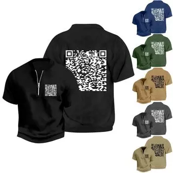 Мужская летняя винтажная футболка с полумолнией и забавным принтом, короткий рукав L армия зеленый