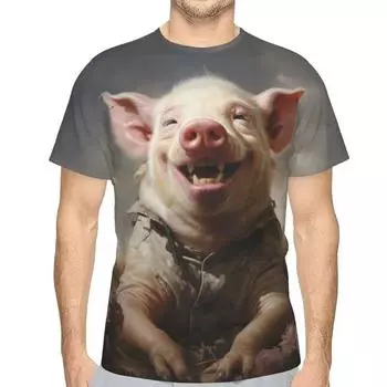 Мужская летняя забавная милая футболка с принтом в виде свиньи с 3D-принтом, модная забавная футболка с коротким рукавом и круглым вырезом большого размера S