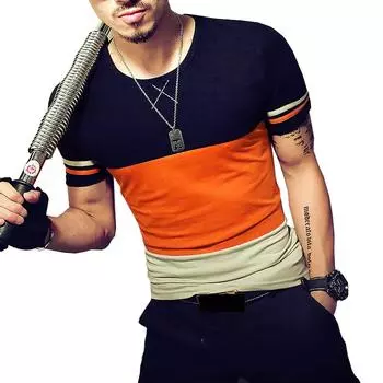 Мужская лоскутная футболка с коротким рукавом L оранжевый