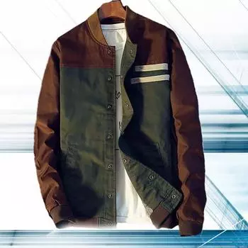 Мужская лоскутная куртка с цветными блоками, повседневная куртка на пуговицах, мужская модная уличная куртка M кофейный