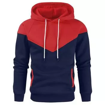 Мужская лоскутная толстовка с капюшоном, толстовки, одежда, повседневная свободная флисовая теплая уличная одежда, мужская мода, осенне-зимняя спортивная верхняя одежда L красный