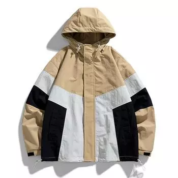 Мужская лоскутная ветровка с капюшоном, пальто, непромокаемая верхняя одежда, весенне-осенняя уличная походная куртка для пары