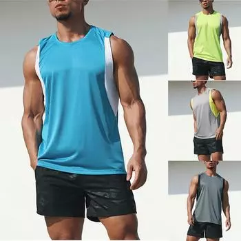 Мужская майка без рукавов, быстросохнущая футболка с мышцами, тренировка в тренажерном зале, бег, летняя футболка, майка, спортивная одежда с круглым вырезом L