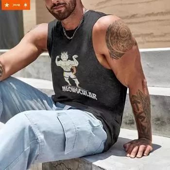 Мужская майка без рукавов с винтажным принтом, летняя майка S чёрный