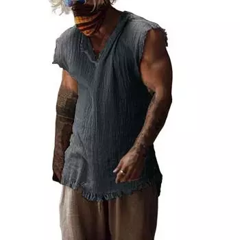 Мужская майка, однотонная мужская одежда, специальный дышащий летний жилет с v-образным вырезом, модный свободный тип с рваными краями M темно-серого