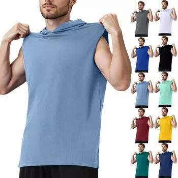 Мужская майка, плотный жилет с капюшоном, повседневная футболка без рукавов L чёрный