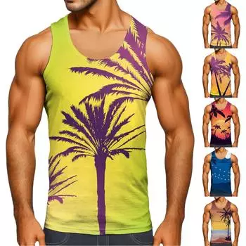 Мужская майка с гавайским принтом, пляжная майка, футболка, повседневный удобный топ без рукавов M чёрный