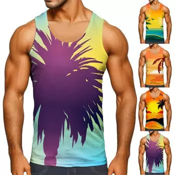 Мужская майка с гавайским принтом, пляжная майка, футболка, повседневный удобный топ без рукавов M оранжевый