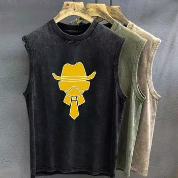 Мужская майка винтажной стирки с абстрактным графическим принтом фигуры, оверсайз, без рукавов, летний женский спортивный топ Y2k S