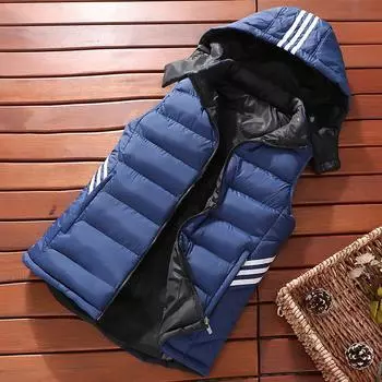 Мужская майка, зимняя куртка, теплая и повседневная мужская куртка без рукавов с капюшоном M красный