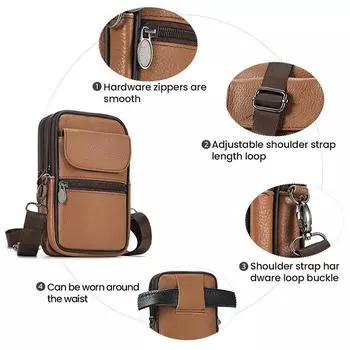 Мужская маленькая сумка через плечо из натуральной кожи - модный, универсальный рюкзак из коровьей кожи и сумка-мессенджер 6041 top layer cowhide коричневый