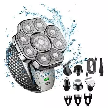 Мужская машинка для стрижки волос, многофункциональная электрическая бритва для бороды, моющаяся беспроводная электрическая машинка для волос на теле серебряный