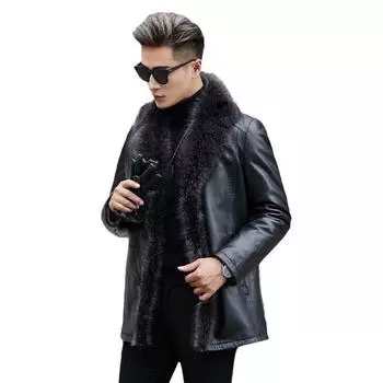 Мужская меховая куртка из меха енота средней длины, универсальная мужская куртка из натуральной кожи, мужская шуба из меха S чёрный