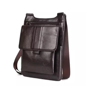 Мужская мини-сумка-мессенджер 7-дюймовая маленькая сумка кожаная повседневная сумка через плечо из коровьей кожи первого слоя плоская сумка через плечо 18cm*4cm*24cm чёрный