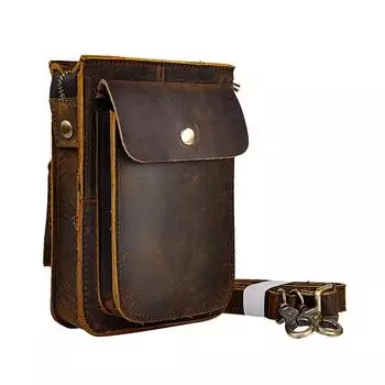 Мужская многофункциональная поясная сумка из натуральной кожи Fanny Small Sling Messenger на ремне
