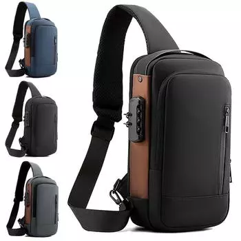 Мужская многофункциональная противоугонная сумка через плечо с USB-портом, дорожная сумка-слинг, сумка-мессенджер, нагрудная сумка чёрный