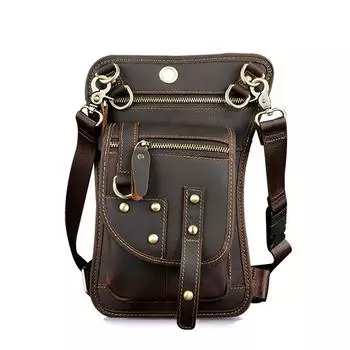 Мужская многофункциональная сумка через плечо из натуральной кожи с крючком на талии, сумка до бедра кофейный