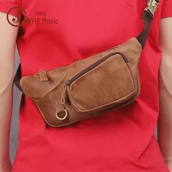 Мужская многофункциональная сумка на пояс и через плечо из матовой кожи коричневый