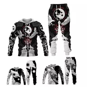 Мужская мода 3d принт викингов толстовки костюм крутые уличные стили толстовки наборы плюс размер модная толстовка + брюки спортивные костюмы спортивные костюмы