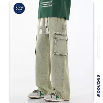 Мужская мода, американские рабочие джинсы с несколькими карманами, мужские свободные свободные прямые широкие брюки в стиле хип-хоп XXXL