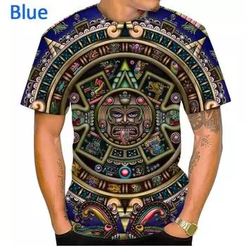 Мужская мода Aztec Calendar 3D Printed футболка Мужская и женская повседневная футболка с коротким рукавом S золотой