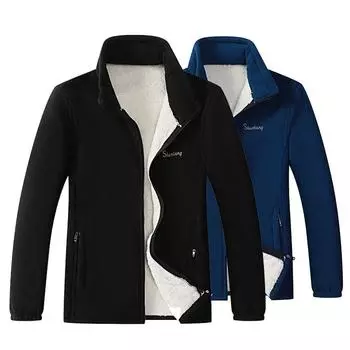 Мужская мода бархатная теплая куртка с лацканами из флиса зима осень уличная ветровка на молнии сплошной цвет свободное повседневное пальто толстая куртка для мужчин M чёрный