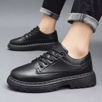 Мужская мода Бизнес Повседневная обувь Толстая подошва Кожаная обувь Удобная обувь для ходьбы 39 чёрный