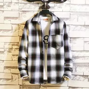 Мужская мода большого размера повседневная клетчатая рубашка с длинным рукавом свободный кардиган пальто L чёрный