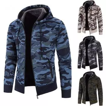 Мужская мода для отдыха с длинным рукавом теплая куртка с капюшоном с камуфляжным принтом Топ L