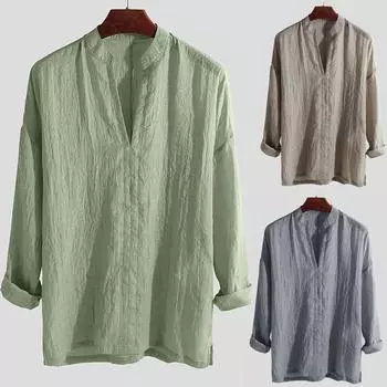 Мужская мода для отдыха, удобный легкий домашний повседневный однотонный топ с длинными рукавами L