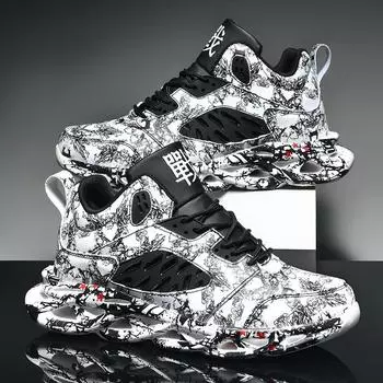 Мужская мода дышащая баскетбольная обувь с толстой подошвой мужские высокие кроссовки 38 чёрный