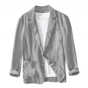 Мужская мода дышащий пиджак на пуговицах повседневный мужской тонкий пиджак длинный рукав воротник-лацкан осенний однотонный пиджак куртка M серый