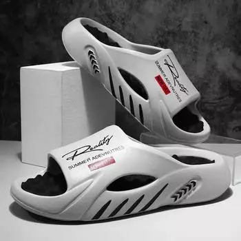 Мужская мода EVA Letter Print Нескользящая подошва для использования в помещении и на открытом воздухе Удобная массажная толстая подошва Идеально подходит для пляжа и уличного стиля 36-37 белый