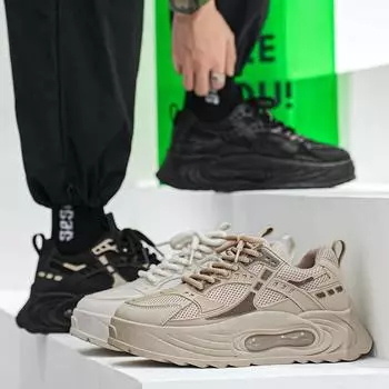 Мужская мода Four Seasons Breathable Casual Soft Sole Shoes Students Boys Male Running Sports Sneakers Trending Comfortable Outdoor Gym Shoes 39 бежевый