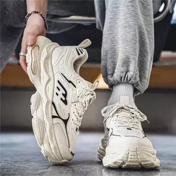 Мужская мода Four Seasons Дышащая повседневная обувь на мягкой подошве Студенты Мальчики Мужские спортивные кроссовки для бега Трендовая удобная уличная обувь 39 бежевый