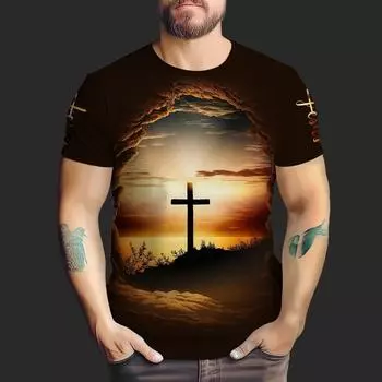 Мужская мода футболка с принтом Иисуса Креста 3D футболки с коротким рукавом смешные графические футболки топы христианские религиозные футболки с библейскими мотивами S
